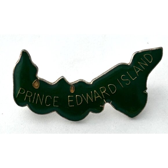 Vintage Prince Edward Island Souvenir Green Enamel Lapel Pin Map Shape - Picture 1 of 4